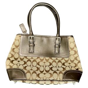 Coach Signature C Satchel Brown Jacquard Canvas & Leather Bag F11220